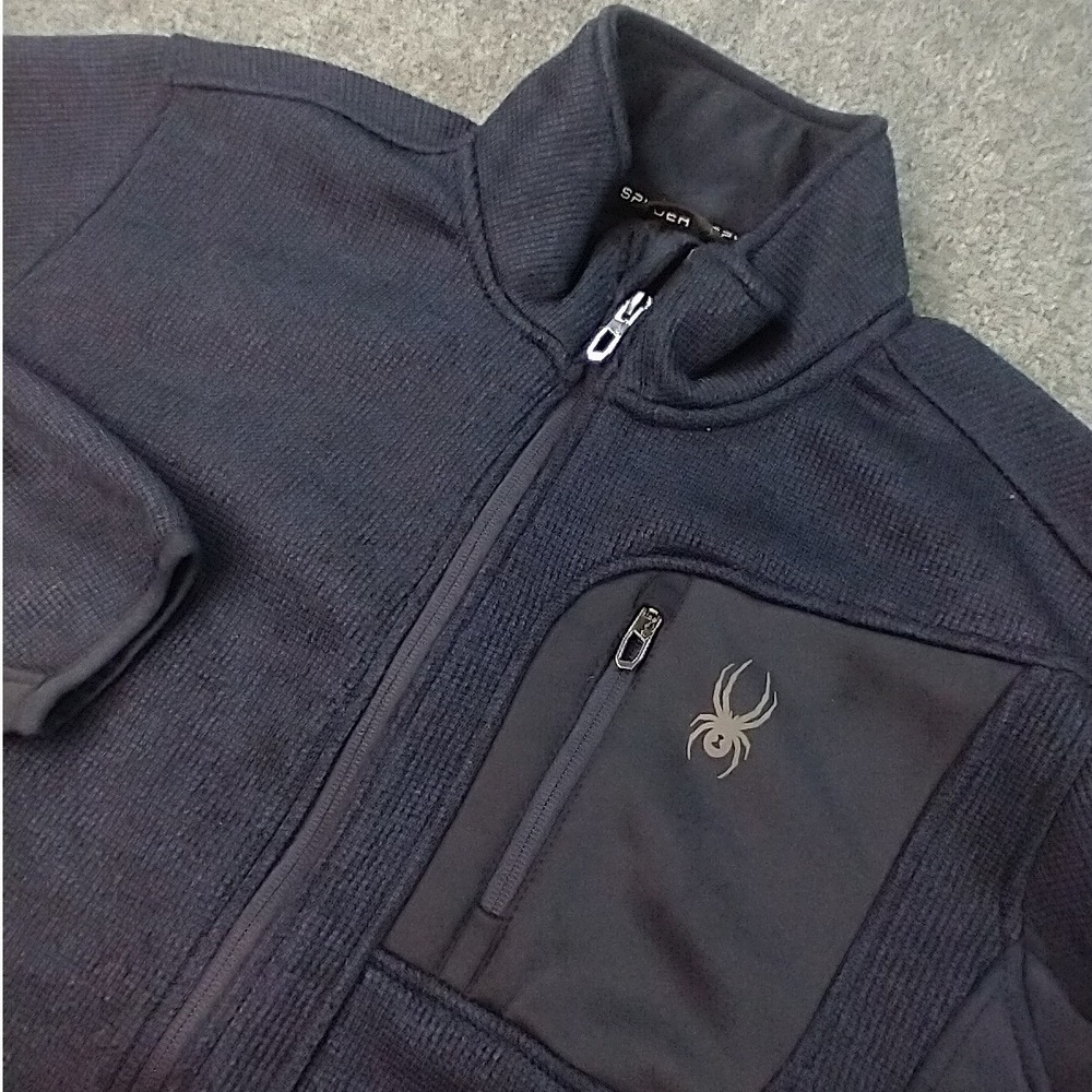 Spyder Full Zip Fleece Jacket Mens Large Navy Blue Waffle Knit OMSP585